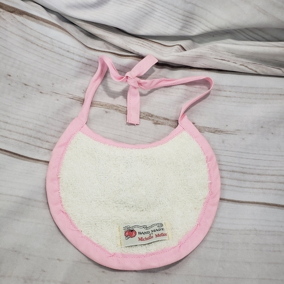 Handmade Cross Stitch Baby Bib Teddy Bear Teacher's Pet With Squeaker Terrycloth - Picture 4 of 5